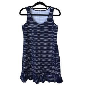 Lands End Swim Dress Womens XS 2-4 Navy Ruffle Polka Dot Beachy Coastal Summer